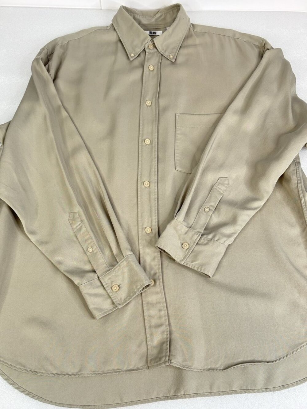 Uniglo U Drape Shirt Men’s XL Beige Relaxed Button Down Lemaire Casual - Picture 4 of 11